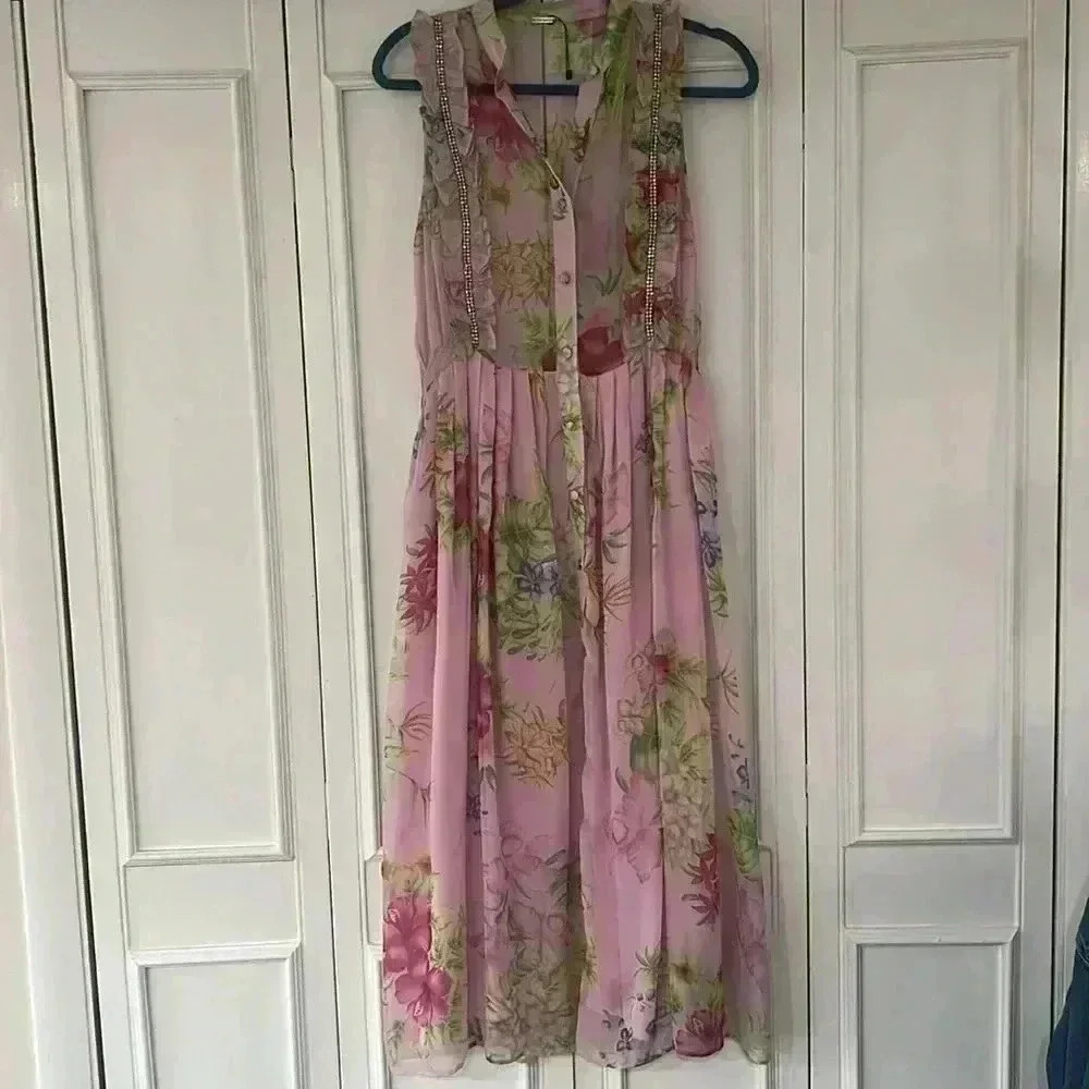 Dodo Bar Or Silvana Pink Ruffle Floral Dress sz S - Picture 5 of 11